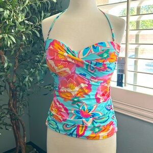 NWT La Blanca Women's Bandeau Tankini Swimsuit Top, Multi//Breezy Beauty Size 12